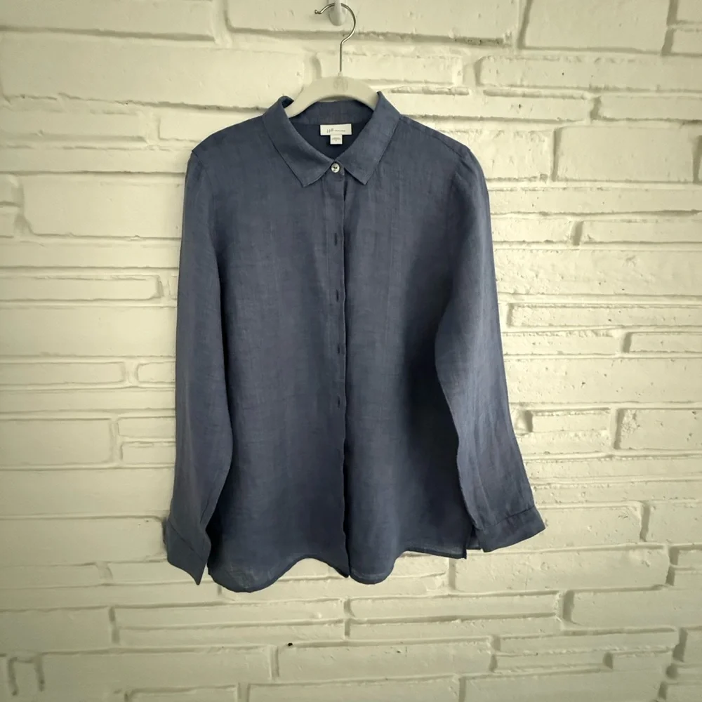 J. Jill Everyday Linen Button Down Light Marine - Medium - Picture 5 of 9